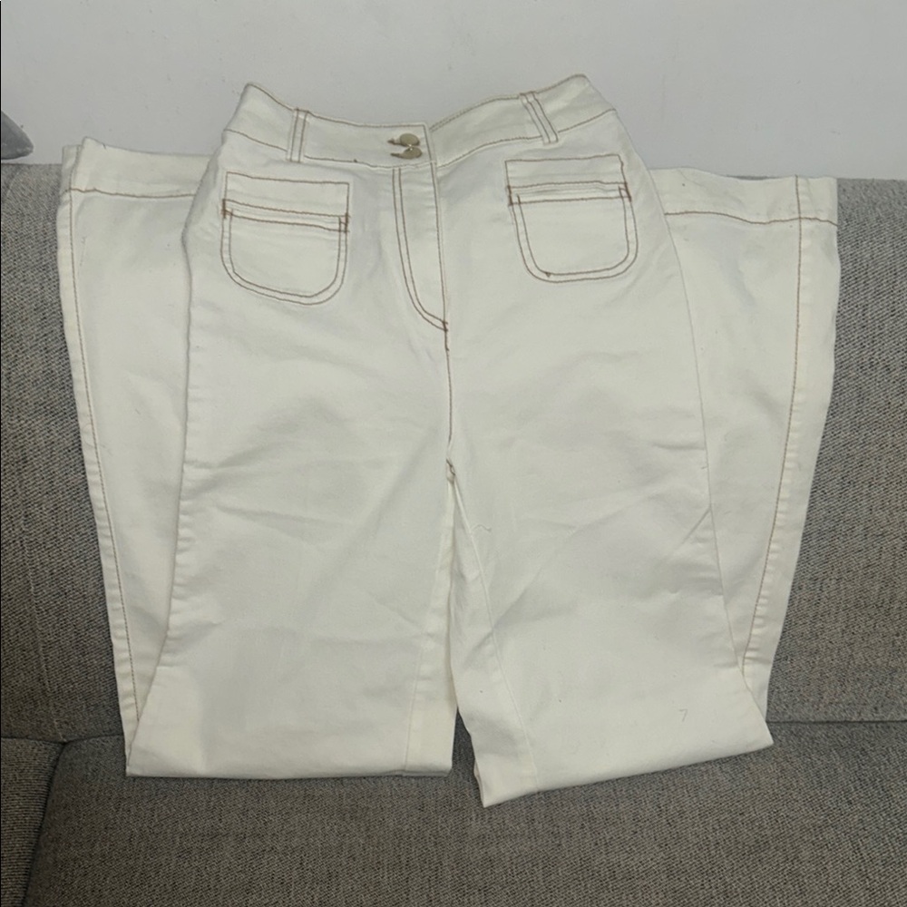 Classic Off White H&M  w/ Brown Trim  Women's Wide Leg Jeans/Pants, Size 2